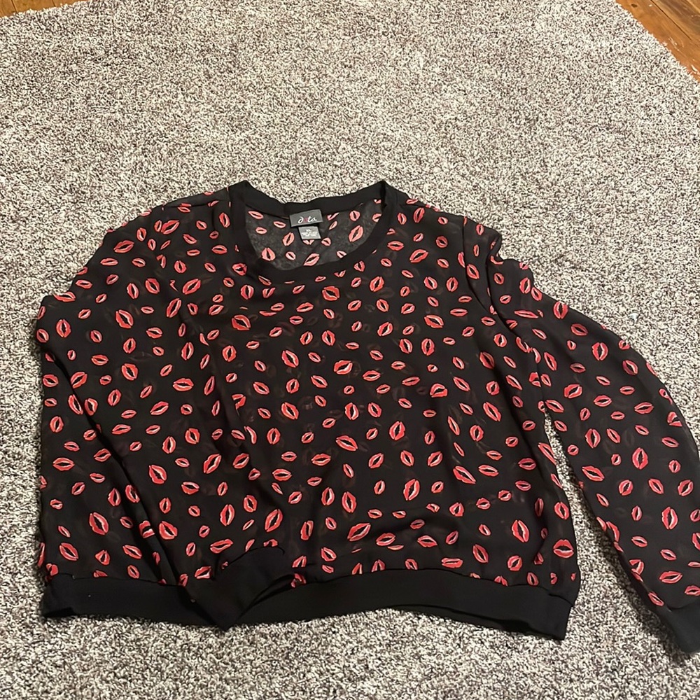 Sheer Black Long sleeve shirt with lips